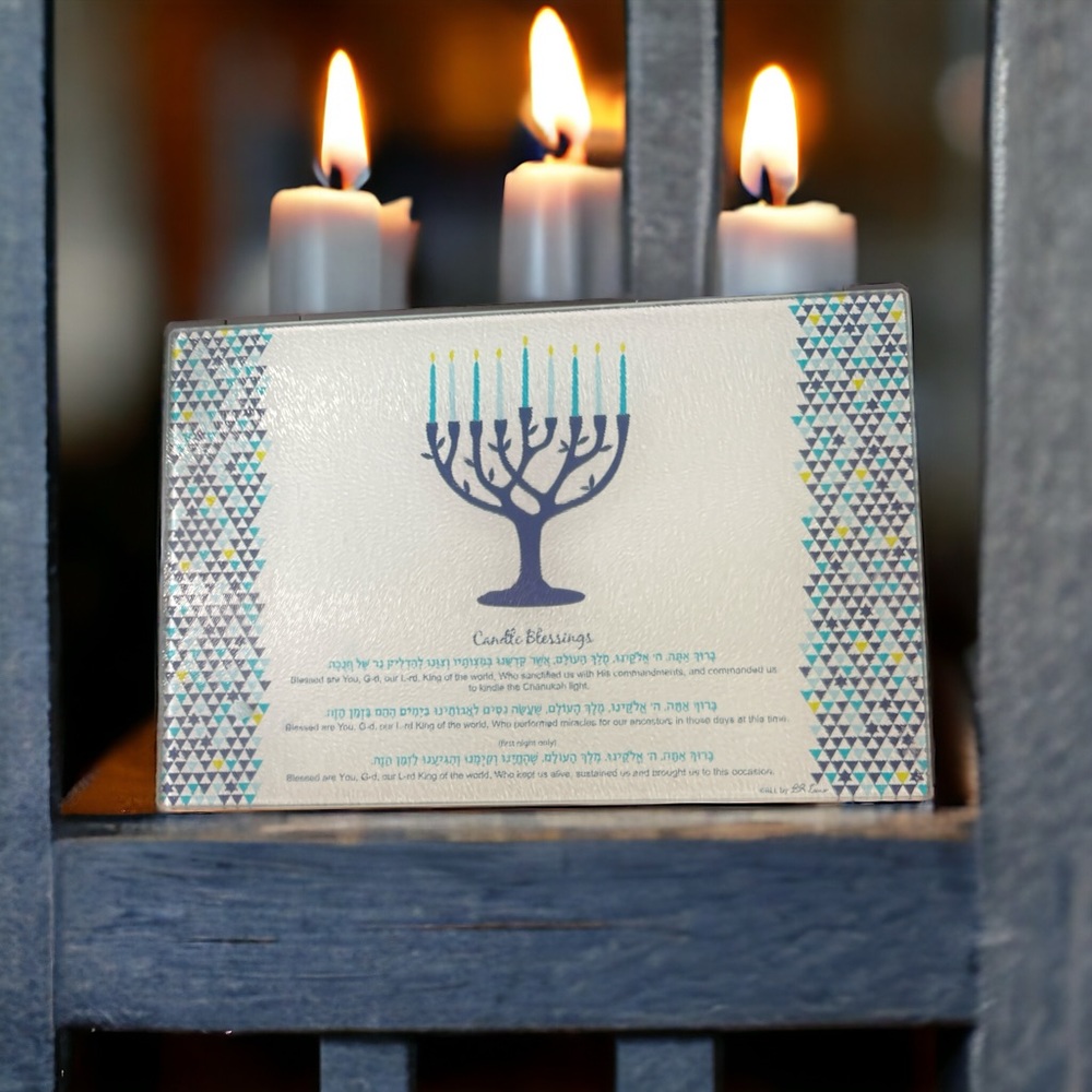 Rite Lite Hanukkah Tempered Glass Drip Tray Tree of Life Design for Menorah NWT